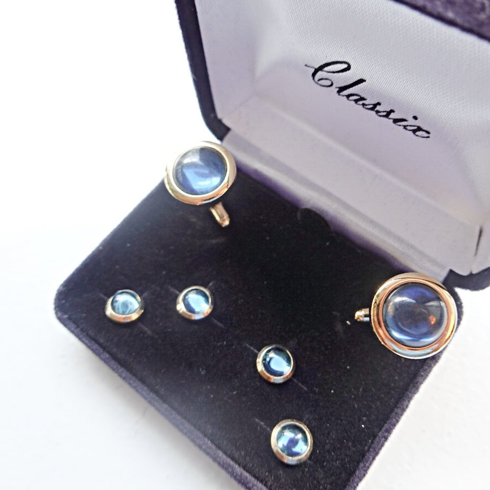 Mens Blue Studs and Cufflinks
